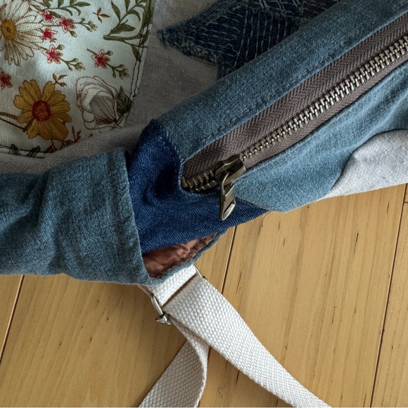 Handmade Patchwork Backpack Denim Floral Star Small Knapsack Bag - Picture 4 of 8